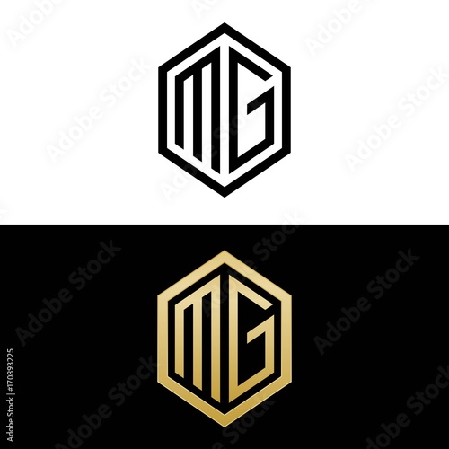 initial letters logo mg black and gold monogram hexagon shape vector