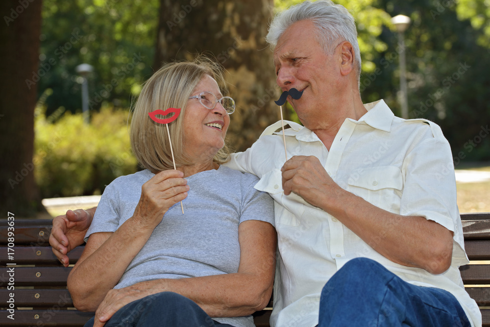 Fototapeta premium Happy senior couple having fun outdoors . Healthy and Active Senior Lifestyle