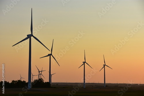 Wind turbines producing clean renewable energy in North Dakota.