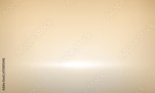 Gold studio background with spotlight gradient and glitter sparks for premium, luxury product shooting. Vector sepia or golden light room with empty floor backdrop