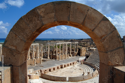 Te ruins of Lepsis Magna in Libya. One of the largest well preserved ancient roman cities in North Africa. photo