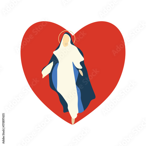 Mary Virgin Vector Illustration is great for Christian holidays: Feast of the Sacred Heart and Solemnity of the Immaculate Conception of the Blessed Virgin Mary, Feast of Our Lady of the Rosary.