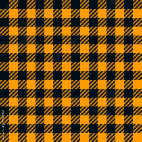 Black and orange seamless checkered tartan pattern with stripes and squares - Eps10 vector graphics and illustration
