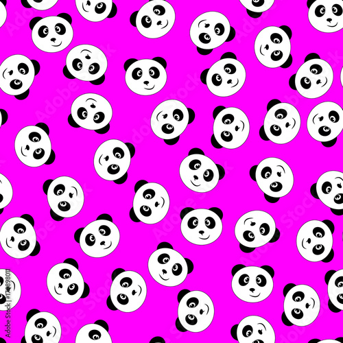 Seamless black and white smiling panda pattern on a magenta background - Eps10 vector graphics and illustration