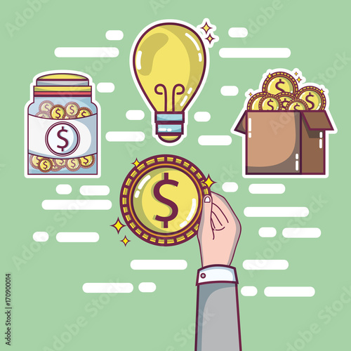 hand with money to crowdfunding business finance vector illustration
