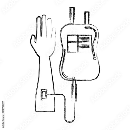 hand human with bag blood donation icon vector illustration design