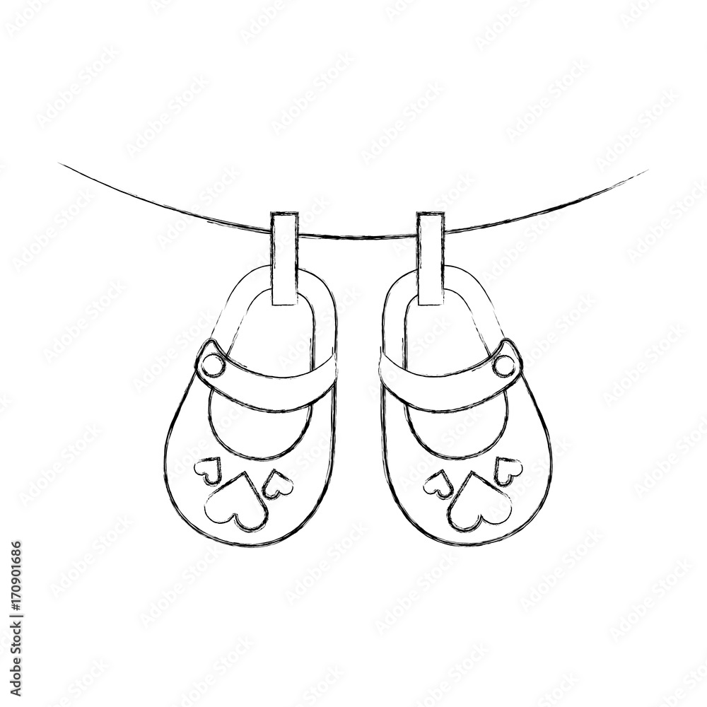 cute girl shoes baby shower hanging decoration celebration vector