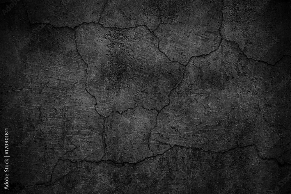 Fototapeta premium Black cement wall. Dark texture of cracked concrete