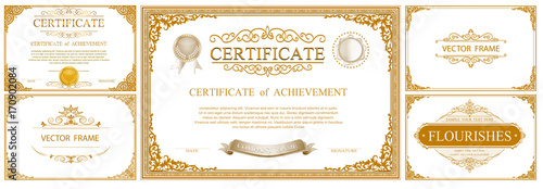 Gold border design, frame photo template, certificate template with luxury and modern pattern,diploma,Vector illustration