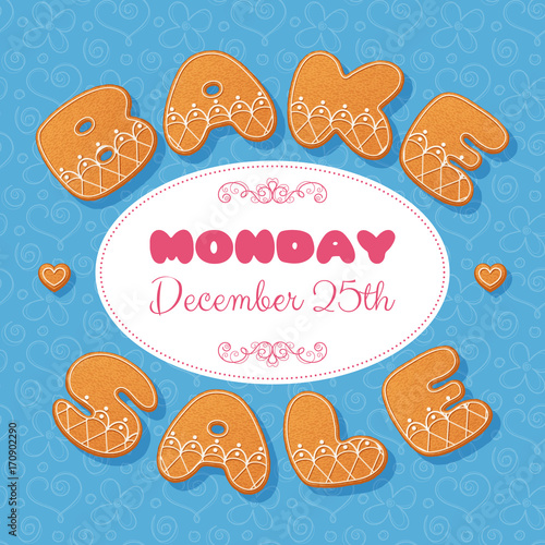 Bake sale poster template. Gingerbread letters. Vector Illustration