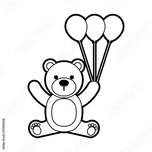 baby shower teddy girl and balloon cute animal vector illustration