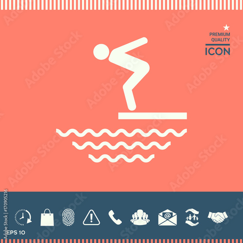 Swimmer on a springboard, Jumping into the water - icon