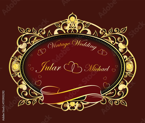 Antique frame of Gold photo frame with corner line floral for picture, Vector border design decoration pattern style. Thai art golden metal beautiful.