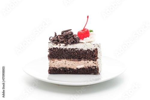 фотографія black forest cake on white background