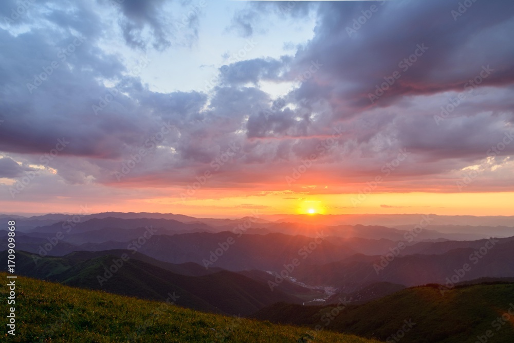 The sky in twilight with sunset.