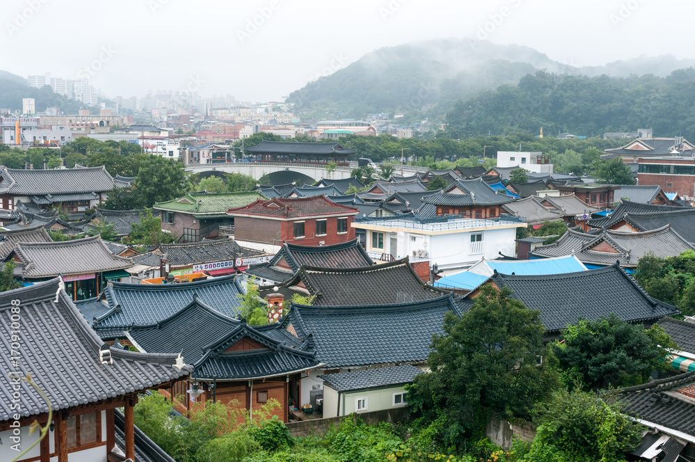 Roof of Jeonju traditional Korean village, Jeonju Hanok village, South Korea.