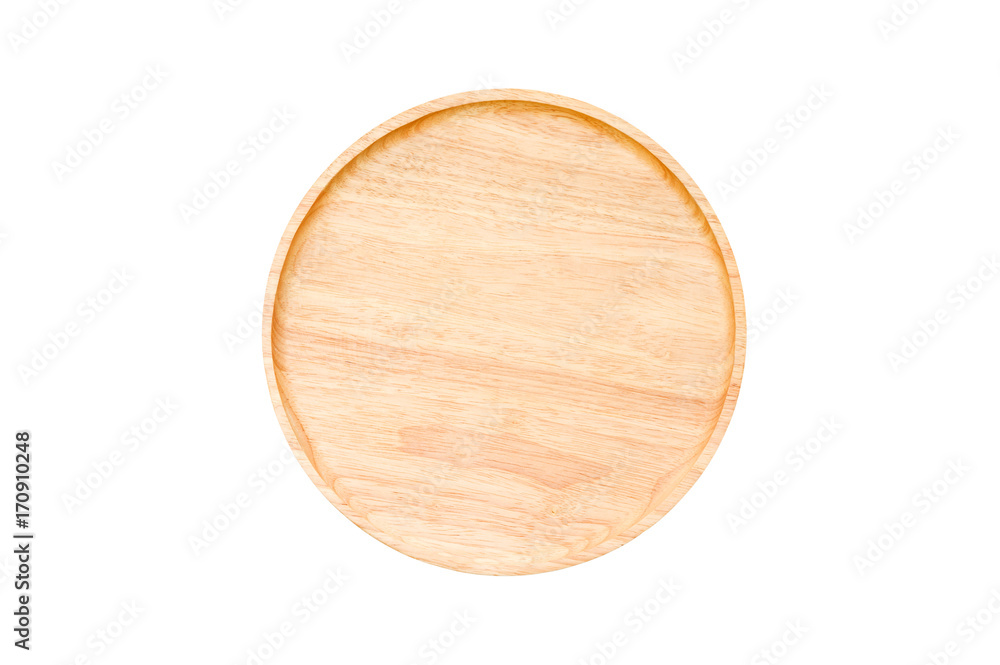 Wooden plate (round shape) on a white background. Wooden plate (round shape) on a white background.