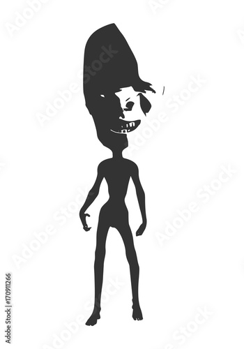 Posing zombie silhouette with abnormally enlarged head. Halloween theme background