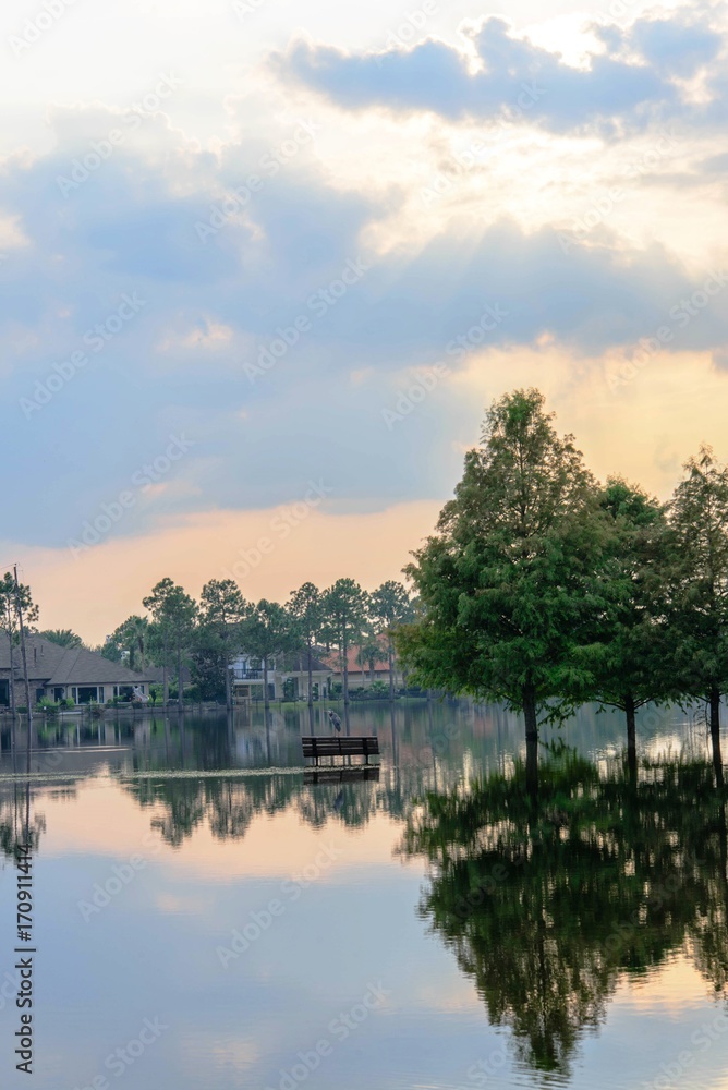 Fototapeta premium Post hurricane Harvey flooding in Houston near Tanner Rd and N Eldridge Pkwy