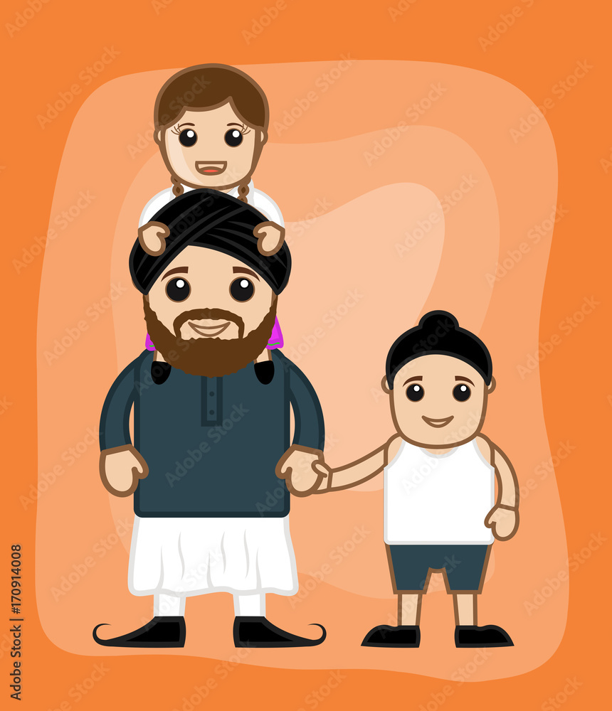 Cartoon Man with Kids Vector Cartoon Man with Kids Vector