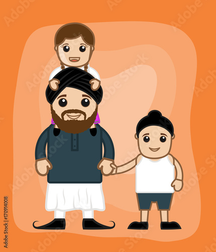 Cartoon Man with Kids Vector