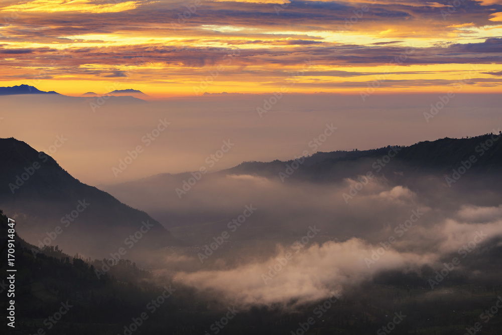 Sunrise over Mount. Bromo at Bromo tengger semeru national park, East Java, Indonesia