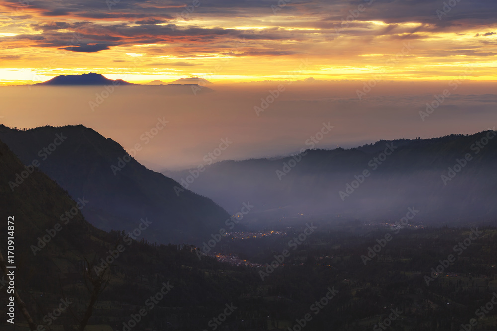 Sunrise over Mount. Bromo at Bromo tengger semeru national park, East Java, Indonesia
