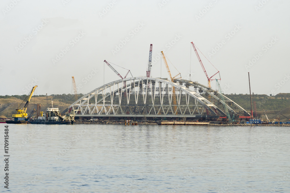 Fototapeta premium Construction of the railway arch of the Crimean bridge