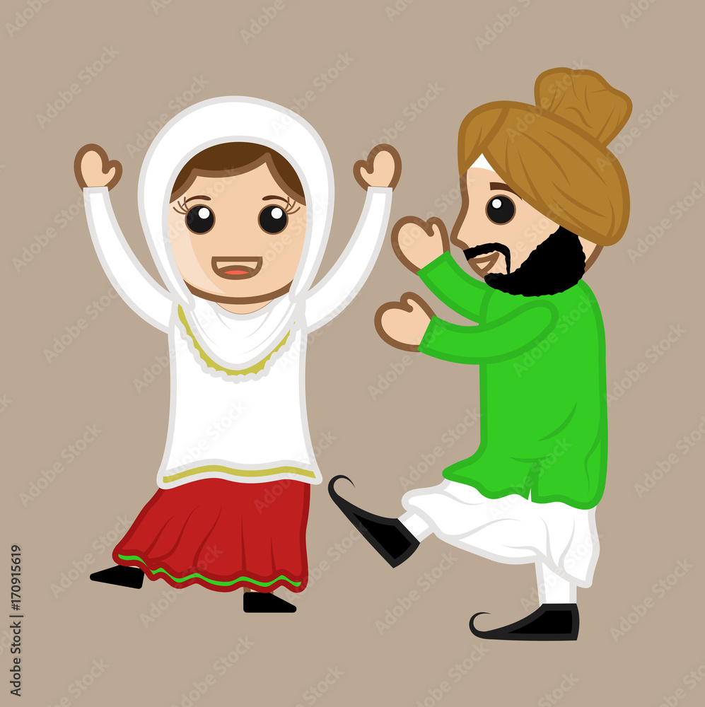 Cartoon Punjabi Couple Dancing in Baisakhi Stock Vector | Adobe Stock