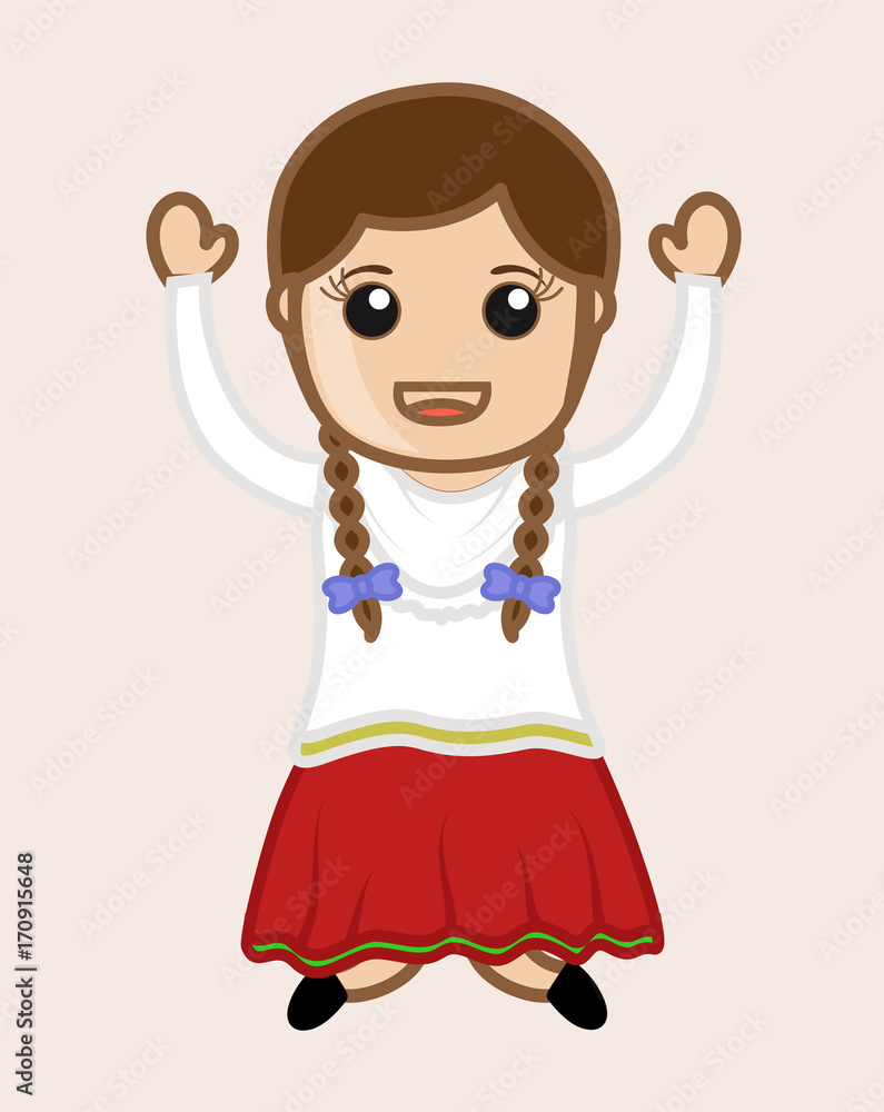 Happy Cartoon Punjabi Girl Jumping Stock Vector | Adobe Stock