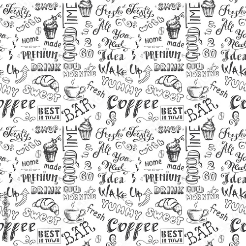 Coffee elements seamless pattern background,hand draw photo