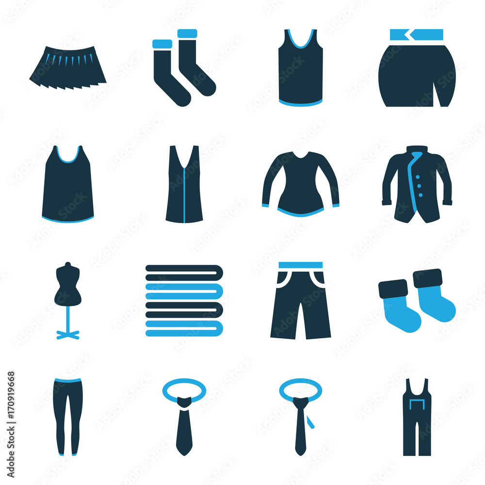 Set of 16 textile bi-color icons Set of 16 textile bi-color icons