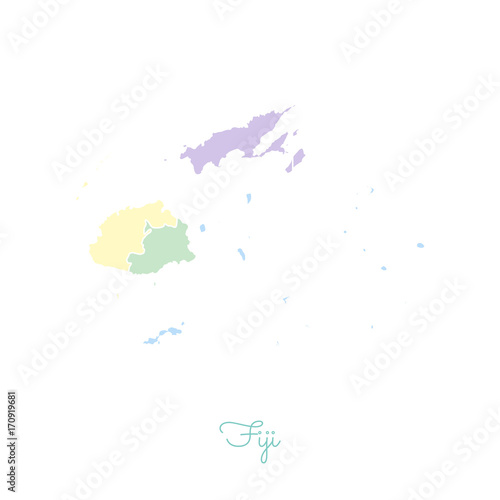 Fiji region map: colorful with white outline. Detailed map of Fiji regions. Vector illustration.