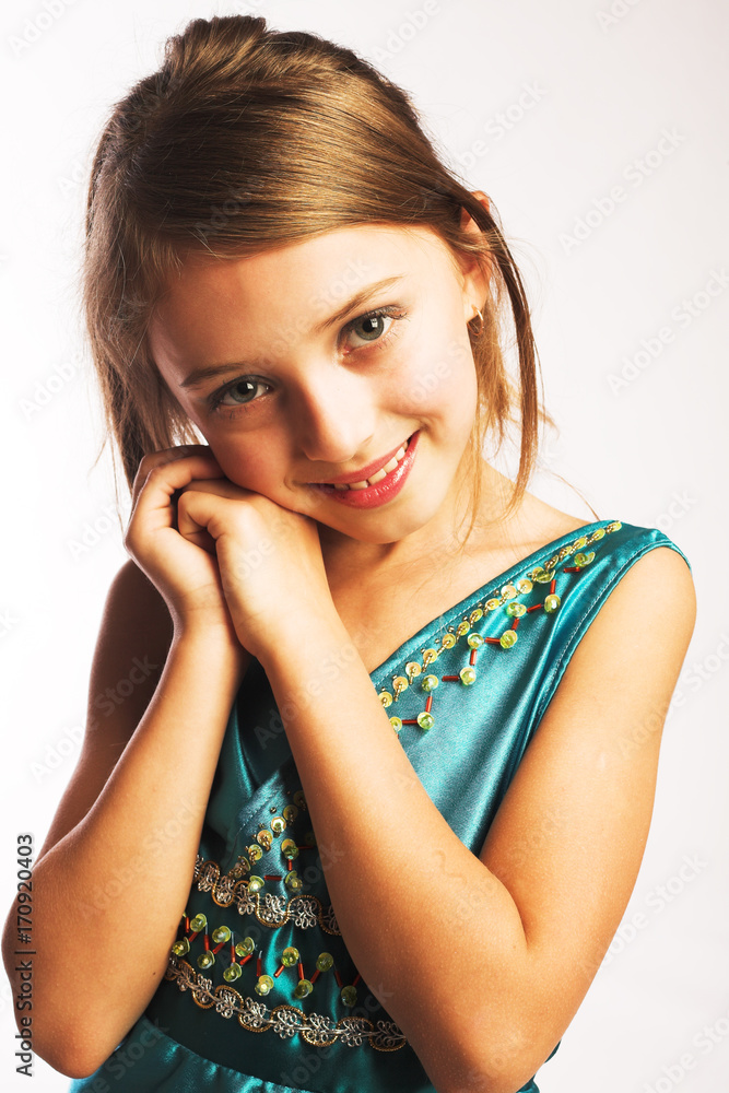 Fototapeta premium little firl in blue dress