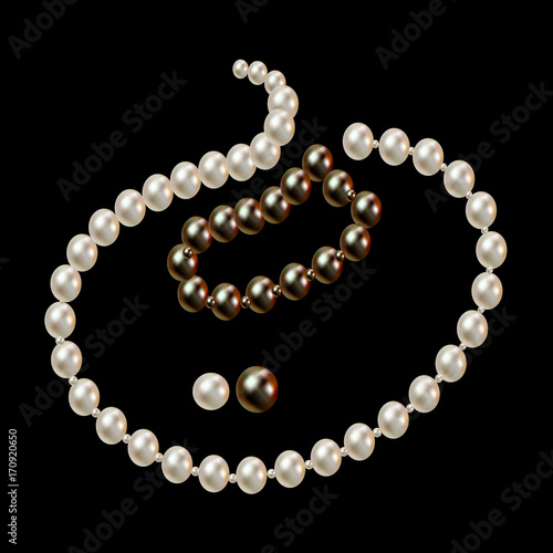Necklace with pink and black pearls and stars romantic
