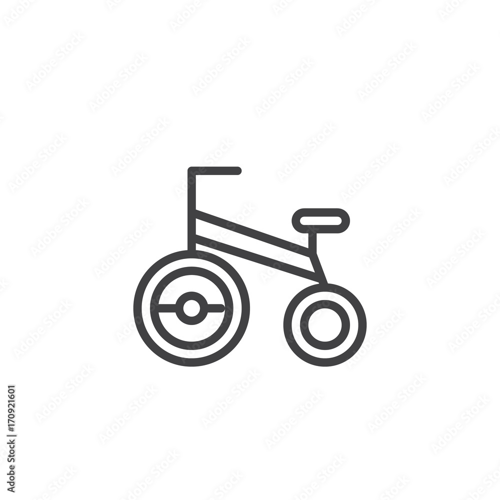 Baby bicycle line icon, outline vector sign, linear style pictogram isolated on white. Symbol, logo illustration. Editable stroke Baby bicycle line icon, outline vector sign, linear style pictogram isolated on white. Symbol, logo illustration. Editable stroke