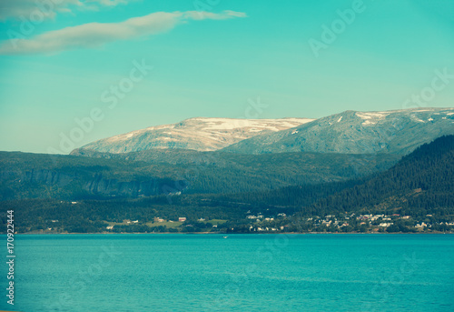 Beautiful fjord of Mo i Rana city. The beautiful nature of Norway