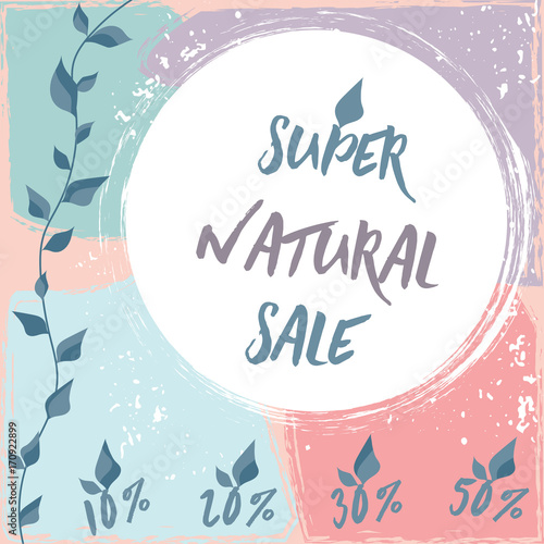 Sale labels for natural products. 10%, 20%, 30%, 50% sales.