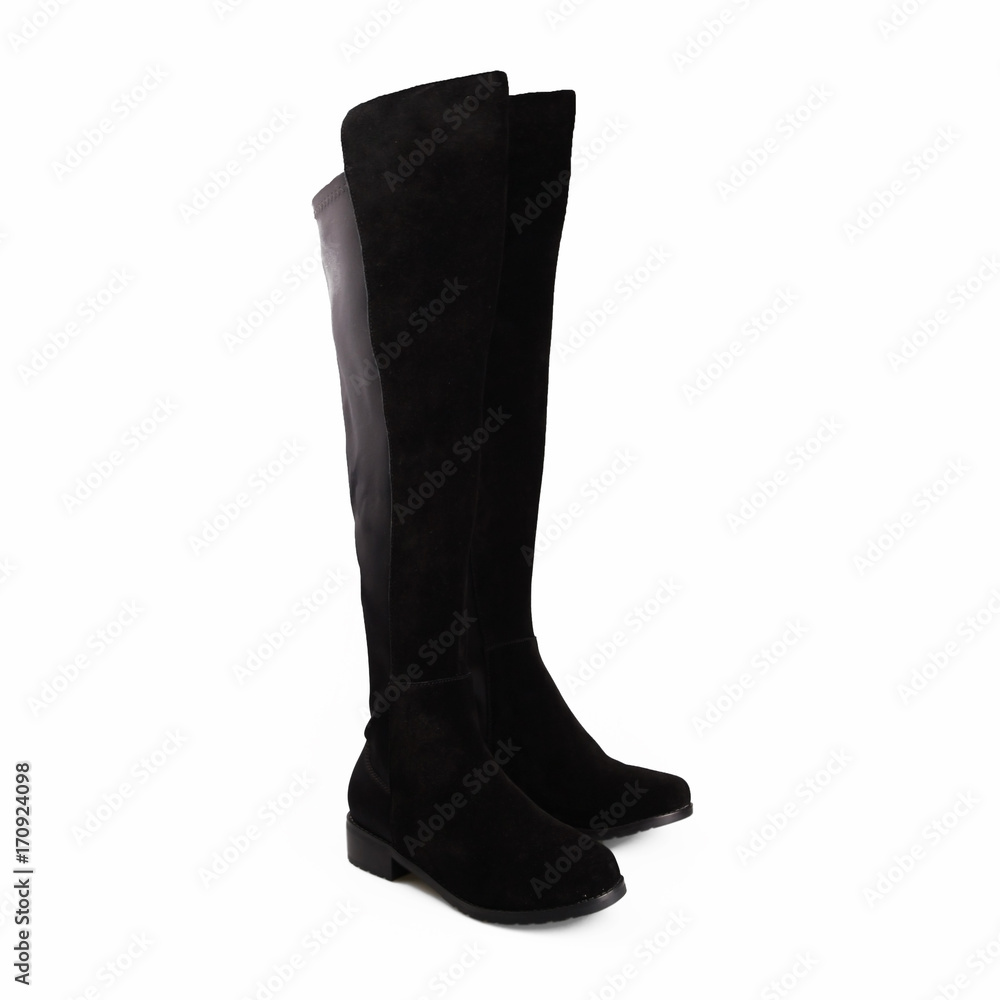 high female black boots over white background high female black boots over white background