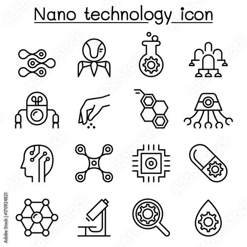 Nanotechnology icon set in thin line  style