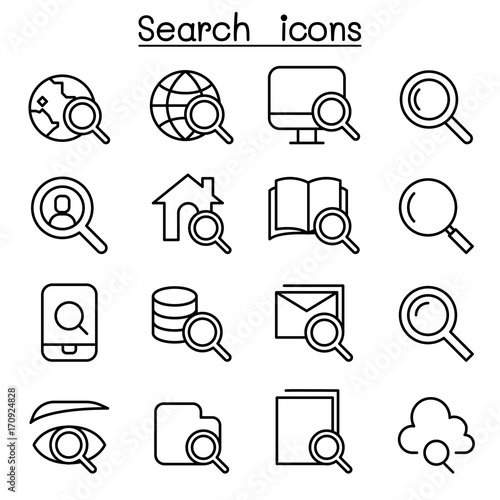 Search icon set in thin line style
