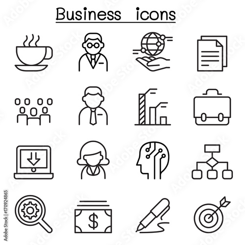 Business management icon set in thin line style