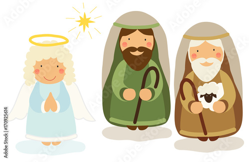 Cute hand drawn characters of Nativity scene