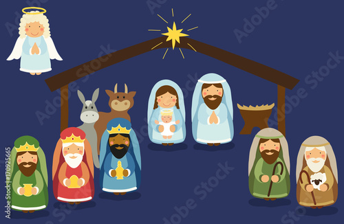 Cute hand drawn characters of Nativity scene