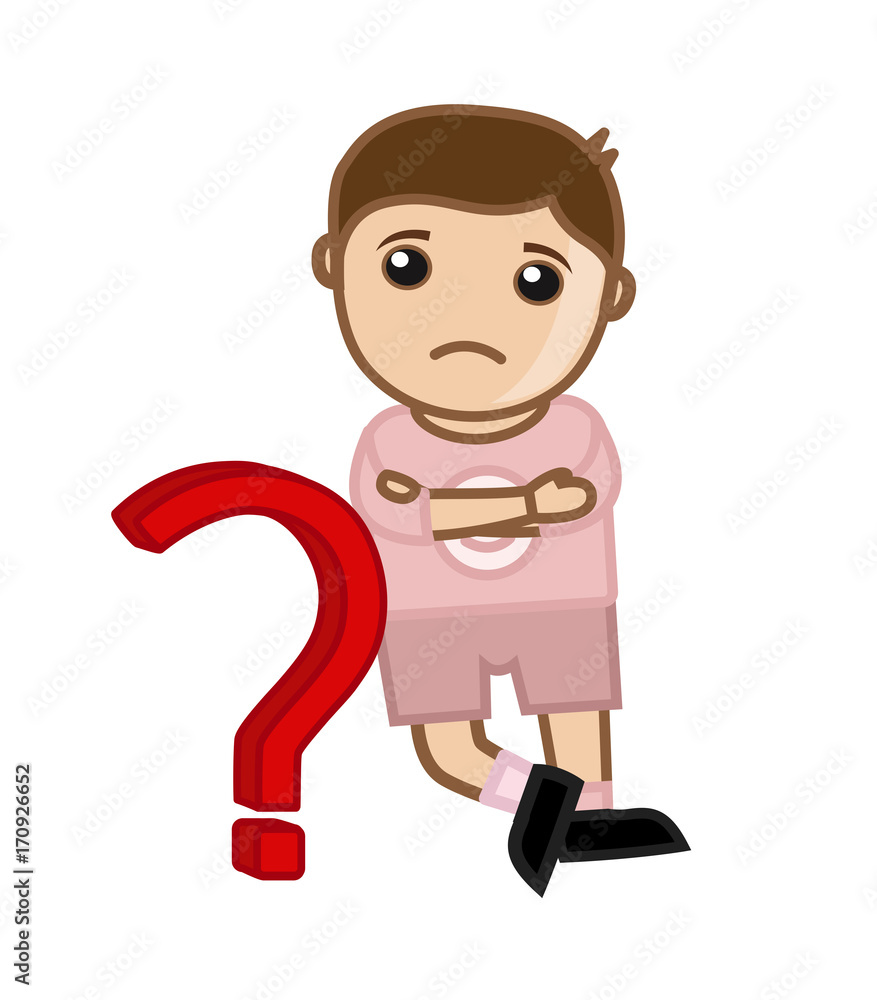 Confused Boy Standing with Question Mark Confused Boy Standing with Question Mark