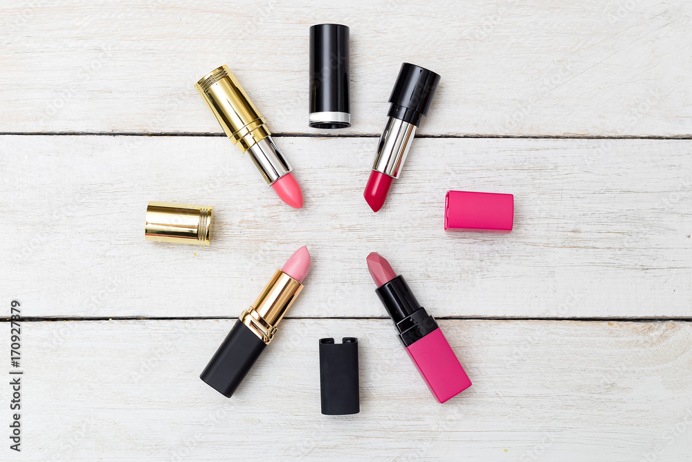 Flat lay fashion with lipsticks Flat lay fashion with lipsticks