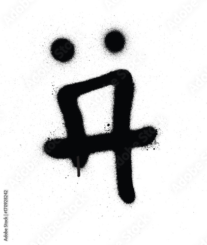 sprayed Scandinavian graffiti vowel font in black over white