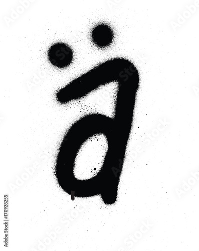 sprayed Scandinavian graffiti vowel font in black over white