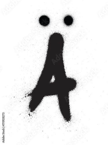 sprayed Scandinavian graffiti vowel font in black over white
