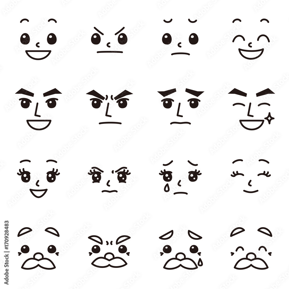 Fototapeta premium 顔面 表情 擬人化用 子供 男性 女性 老人 セット